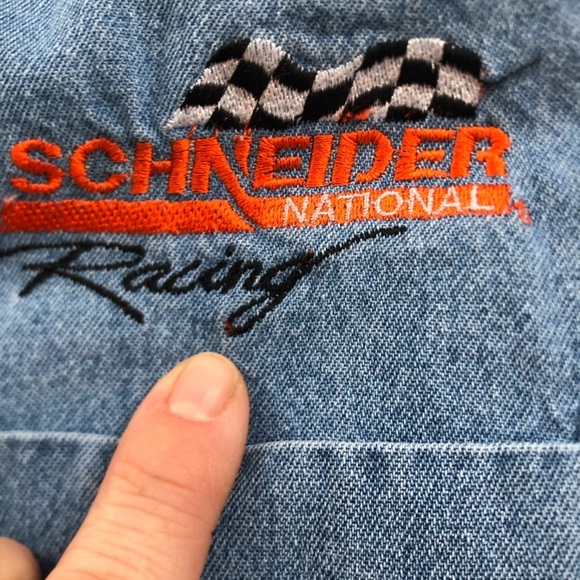 Vtg Schneider National Racing Denim Button Up - Picture 11 of 13